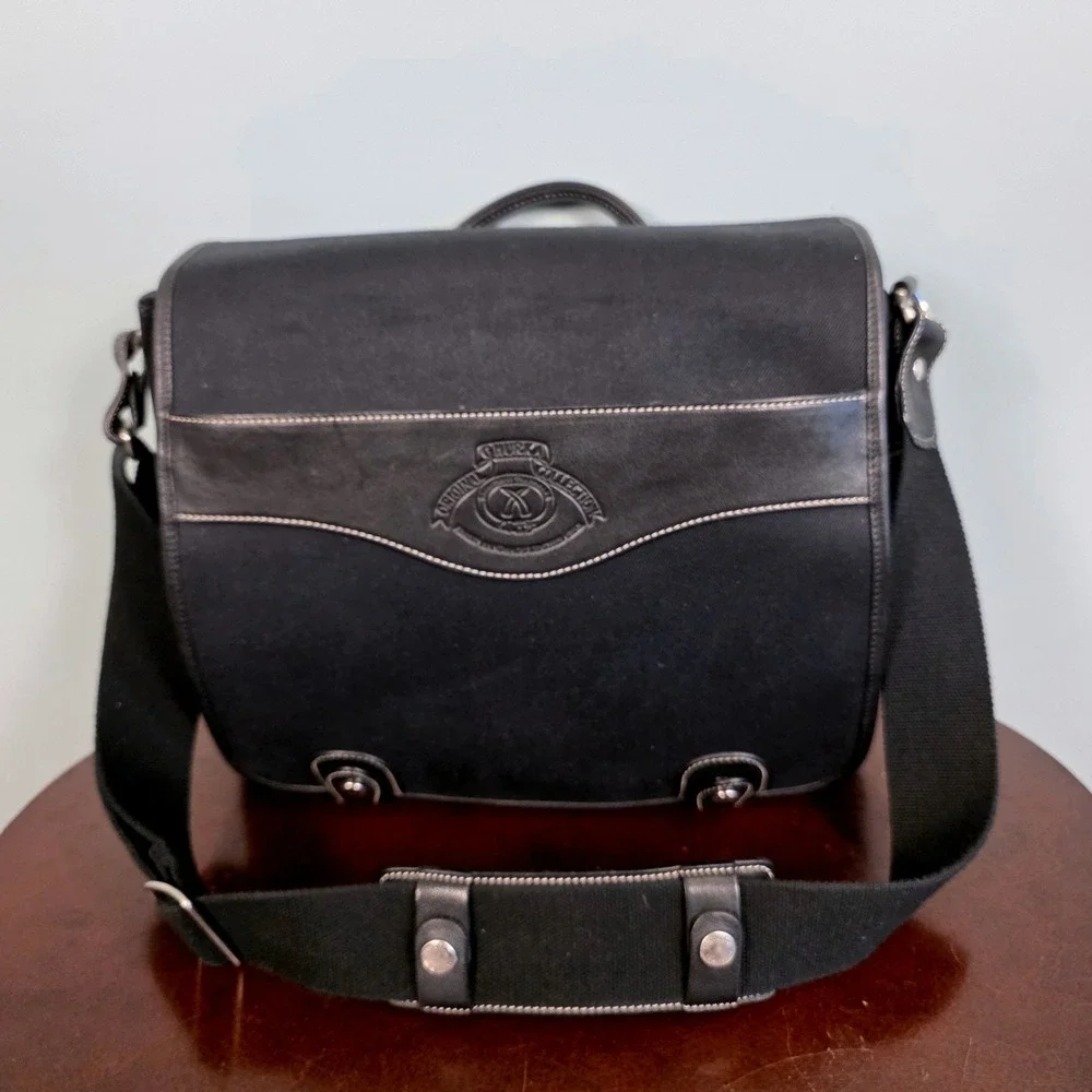 Ghurka Original Collection Black Twill Leather Messenger Bag Laptop Briefcase
